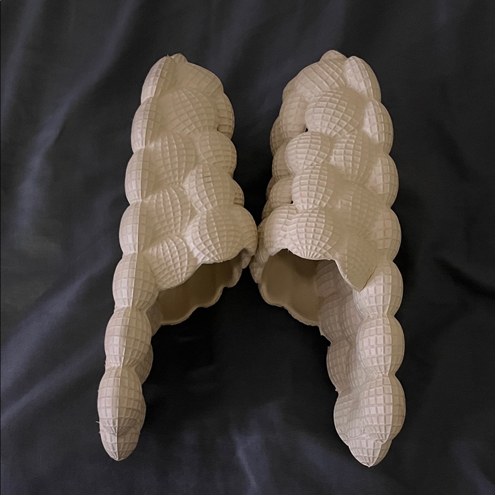 Cream Textured Slide Sandals - Picture 4 of 4